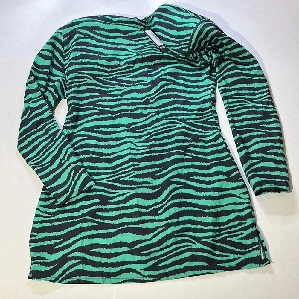 Nasty Gal boxy zebra print mini dress green black shoulder pads sz 10 NEW!